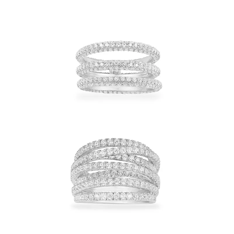 

Lidu High Quality 925 Sterling Silver 2021 New Multi-circle Full Diamond Ring Temperament Versatile Simple Style Gift To Friends
