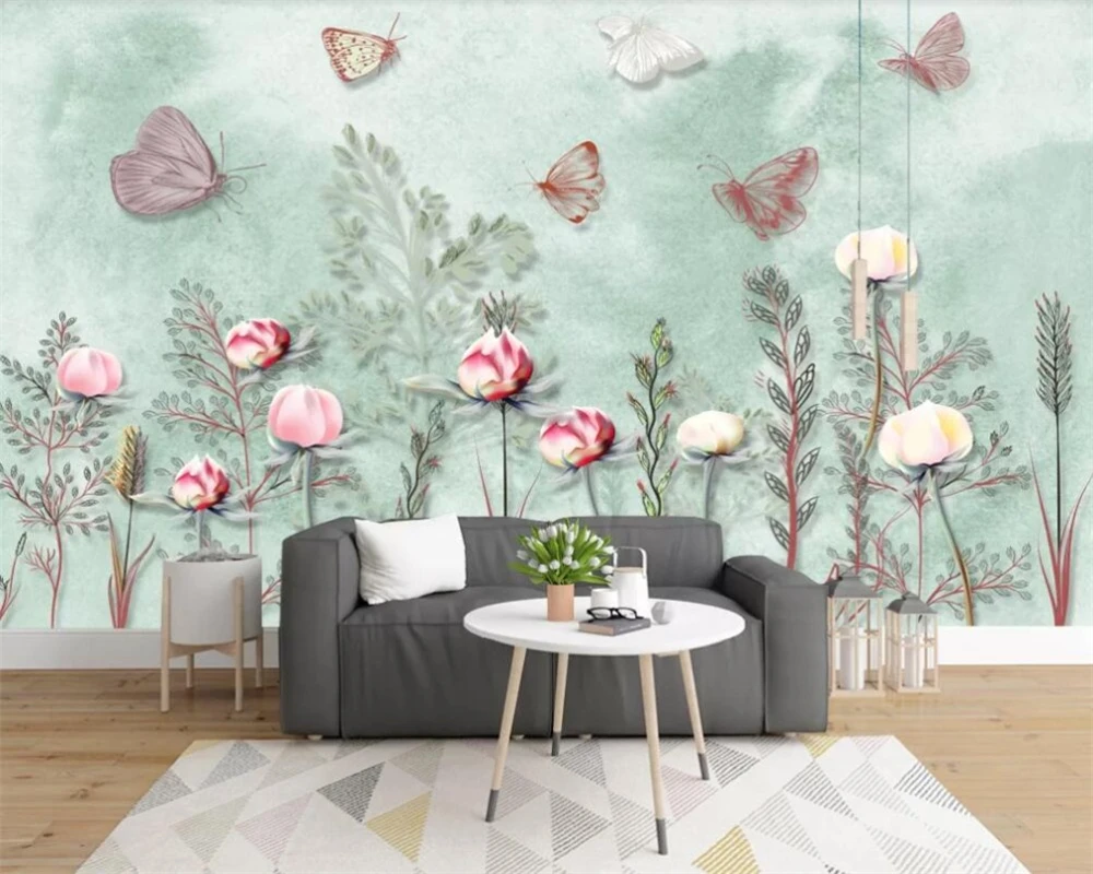 

Custom 3D mural wallpaper Nordic small fresh hand-painted watercolor cartoon plant garden wall decoration 3d wallpaper