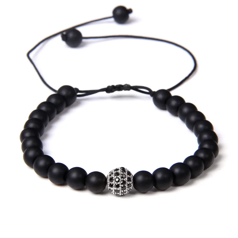 6 мм круглый натуральный камень матовый черный оникс бусины плетеный браслет