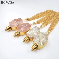 borosa gold plating natural agates druzy tassels pendant rose crystal quartz charms necklace for essential oil decoration g1981