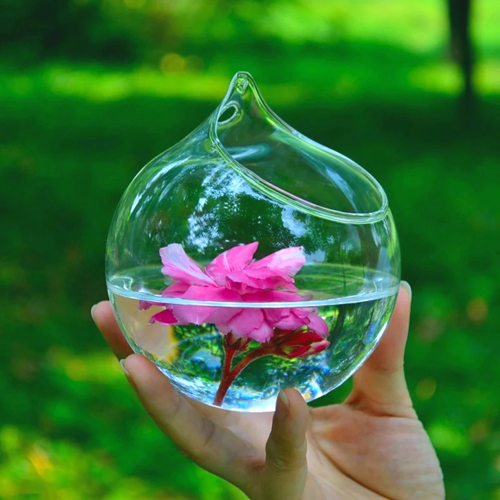 

Transparent Clear Glass Round Terrarium Flower Plant Stand Hanging Vase Hydroponic Home Office Wedding Garden Decor 10/12cm