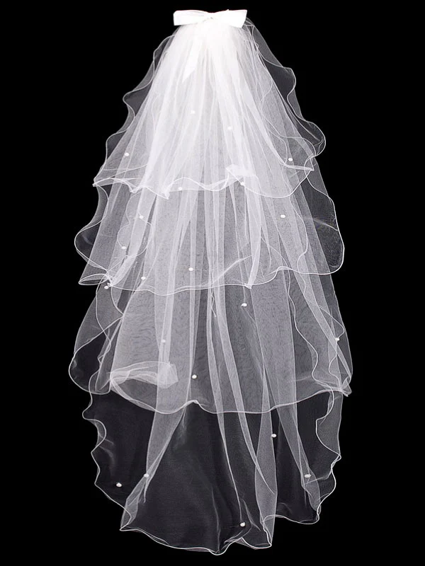 

Wedding Veil White Waterfall Tulle Bows 4 Tiered Bridal
