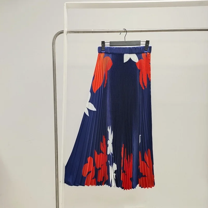 

High Waist Skirt 2020 Women's Autumn WInter Fashion Printed Niche Design Elastic Miyake Pleated Large Size Skirts Female