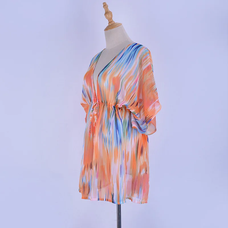 Пляжная накидка туники для пляжа с принтом шифоновый кафтан бикини халат de Beach