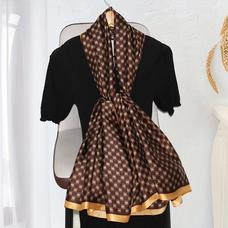 Модный Универсальный женский шарф из искусственного шелка с четырьмя листьями и