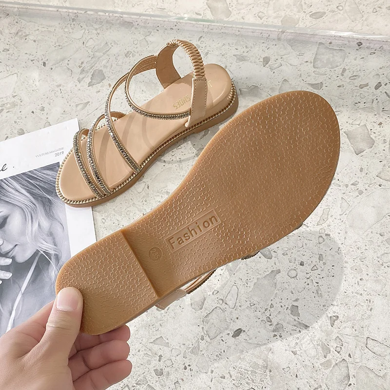 

Anti-Skid Roman Sandals Fashion Womens Shoes 2021 Suit Female Beige Summer Heels Med Buckle Strap Gladiator Luxury Black Girls M