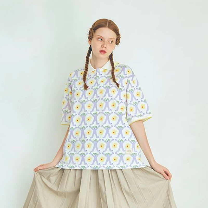 Harajuku BF Стиль Новый дизайн женские футболки с отложным воротником коротким