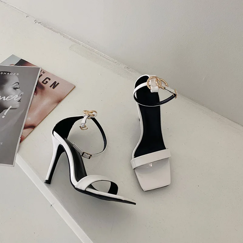 

2021 new summer new one line with metal buckle sandals women's stiletto heels