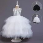 2022 Летнее белое платье-пачка для девочек, элегантная детская одежда для девочек, праздничная свадебная одежда, кружевное платье принцессы с V-образным вырезом для представлений на возраст 11, 12 лет