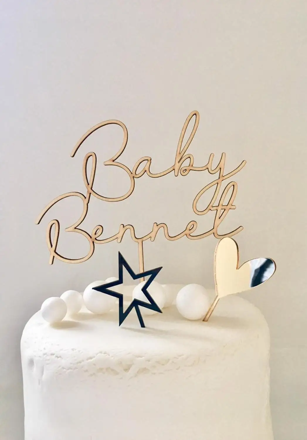 Украшение для торта акриловое золотистое или деревянное с именем ребенка | Дом и