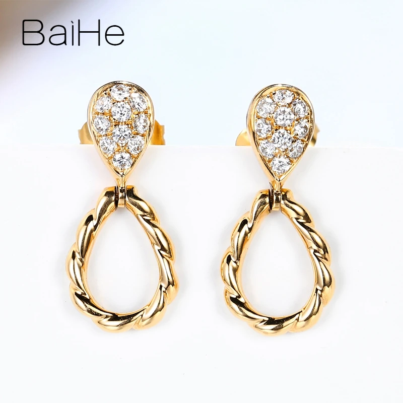 BAIHE Твердые 14 к желтое золото 0.19ct H/SI натуральные бриллианты трендовые ювелирные