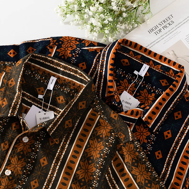 Мужская Повседневная рубашка с длинным рукавом цветочным принтом | одежда