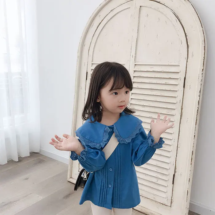 Осенние Рубашки в Корейском стиле с большим отложным воротником для девочек
