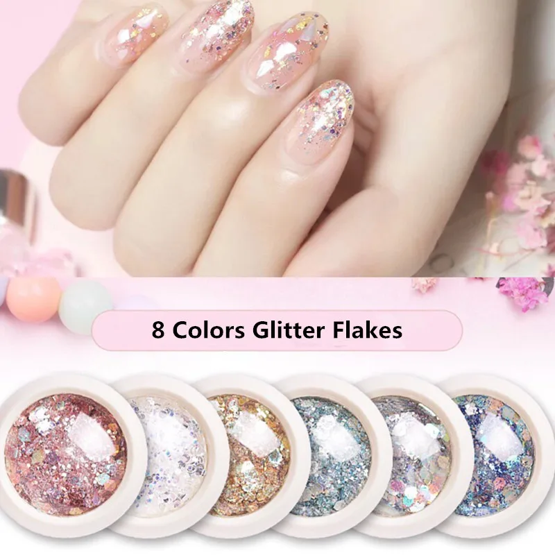 1 коробка смешанные голографические Искрящиеся Блестки для ногтей порошок