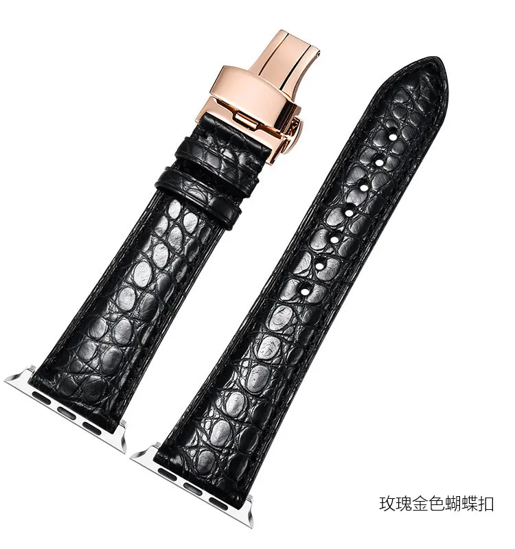 Genuine Crocodile Leather Watchband for iWatch Apple Watch band 44mm 40mm 42mm 38mm Series 5 4 3 2 Band Butterfly Clasp Strap