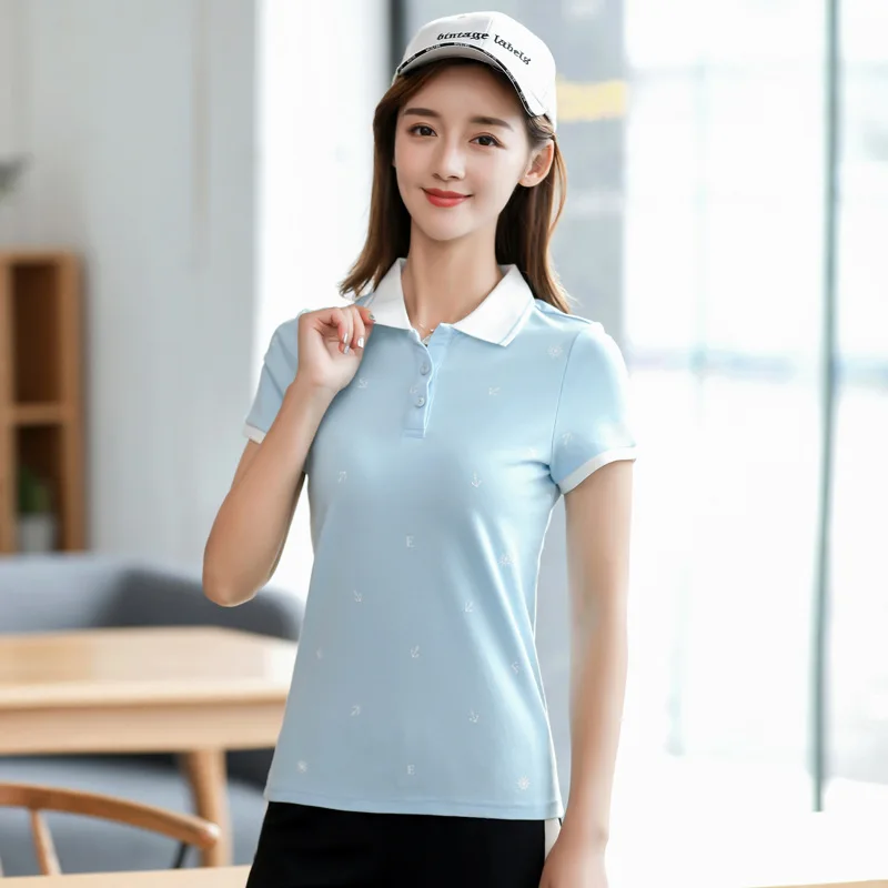 Женская рубашка поло Ruoru Однотонная с коротким рукавом Повседневная