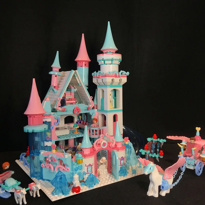 

SLUBAN Friends For Girl Ice Princess Castle Building Block Winter Snow House Princess Figure Bricks Education Toys For Girl Gift