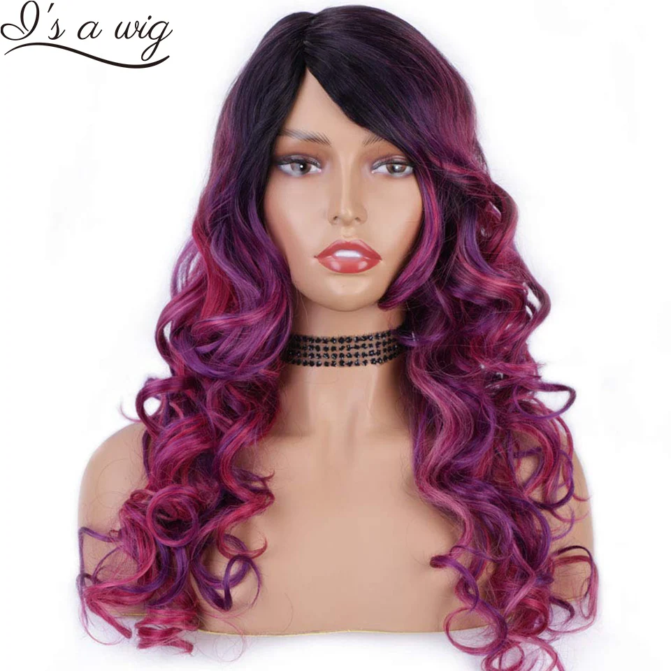 

I's a wig Long Purple Mixed Red Wigs Natural Wave Synthetic Wigs for Women Halloween Cosplay Party Dance Party Available