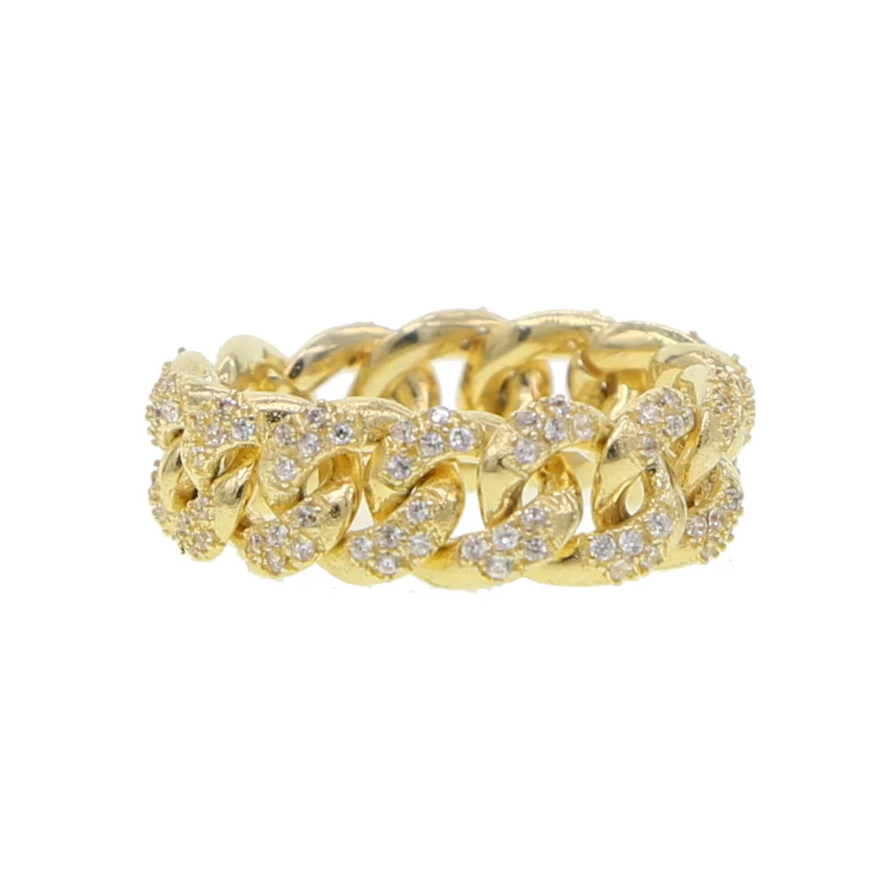 gold Для женщин хип-хоп обручальное кольцо трендовые кольца на палец iced out bling cz проложили Майями кубинское звено цепи кольцо ювелирные изделия - Цвет основного камня: gold