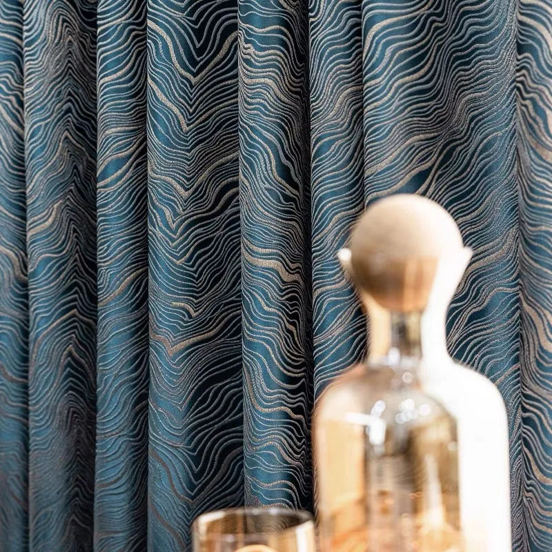 

Elegant Embroidered High Precision Blackout Curtains For Living Room Bedroom American Style Wave Texture Jacquard Curtain Custom