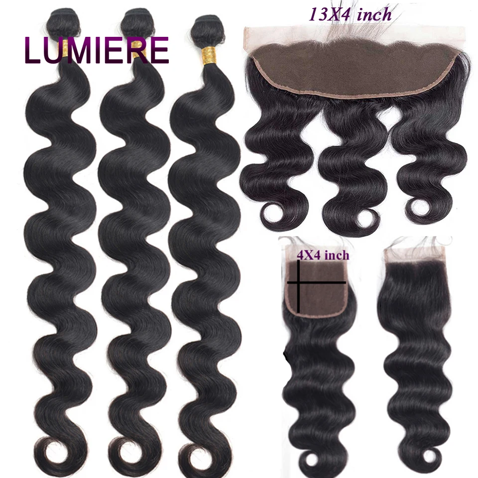 Lumiere 30 40 дюймов Волнистые человеческие волосы пучок с застежкой 100% Remy человеческие волосы пучок с фронтальной застежкой наращивание волос - изображение