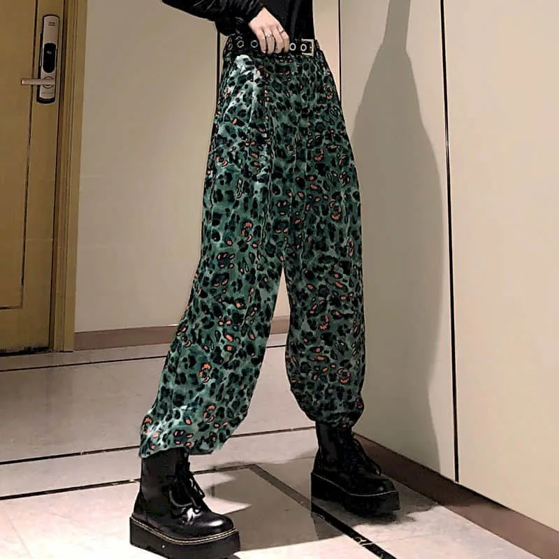 Leopard print wide-leg pants women high waist mopping drape feeling 2022 autumn thin personality streetwear