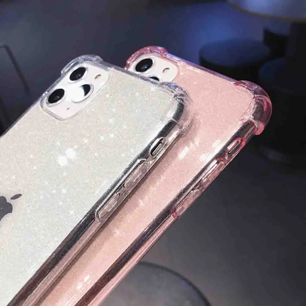 

Reinforced Corners Anti Fall Transparent Bling Phone Case For iPhone 11 Pro Max Xr Xs X 6 6S 7 8 Plus Clear Protective Cover