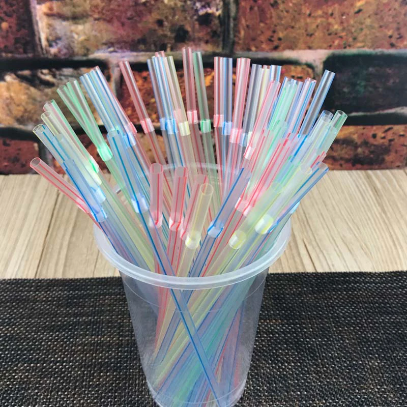 

Flexible Plastic Straws Striped Multi Colored BPA-Free Disposable Straw Assorted HK3