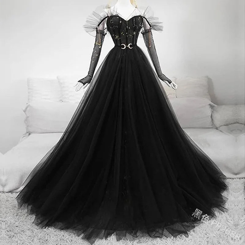 Женское платье с длинным рукавом винтажное макси и принтом Луны в средневековом