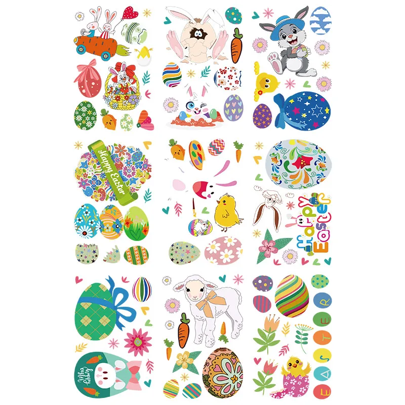 

9 Sheets Happy Easter Window Stickers Removable Double Side Cartoon Bunny Eggs Wall Sticker for Home Decor Easter Party Supplies