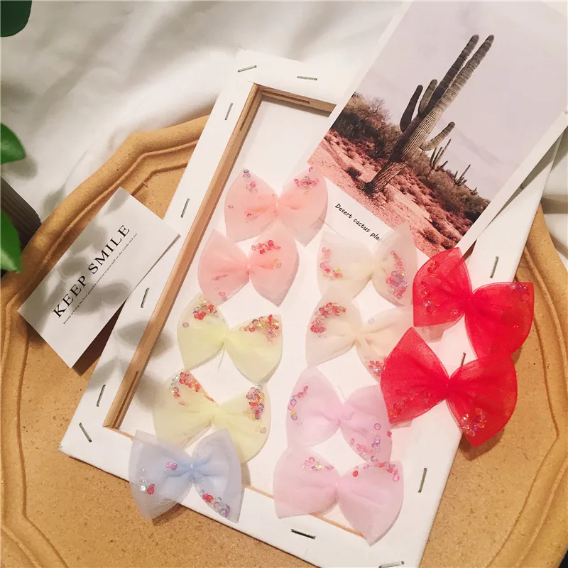 

15pcs/Lot 5*3cm Diy Handmade Small drill gauze bowknot small bow tie Patches Appliques Hair Decoration For Cloth And Shoes