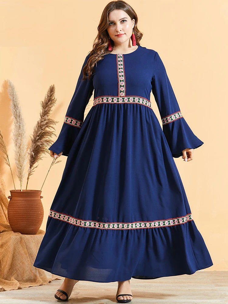 Женское платье макси Siskakia элегантное в этническом стиле с круглым вырезом