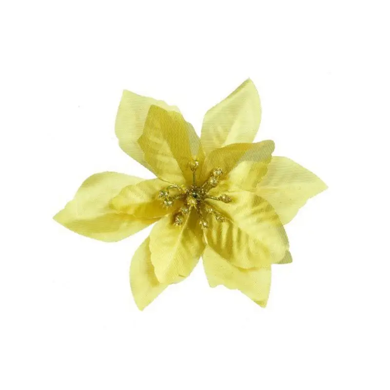 10pcs gold2 10 шт. рождественские искусственные с блестками цветы рождественские украшения золотой красный кулон из ротанга Рождественская елка украшения для домашнего декора - Цвет: 10pcs gold2