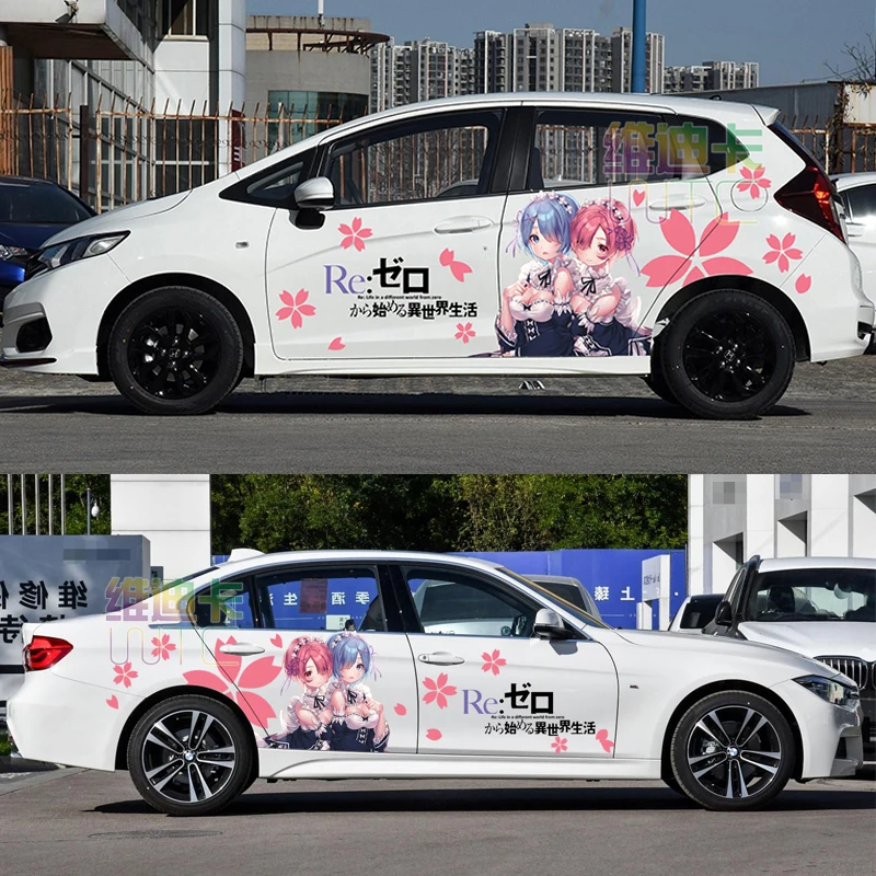 Японские Аниме виниловые автомобильные наклейки Re:Zero Ram Rem Мультяшные дверные