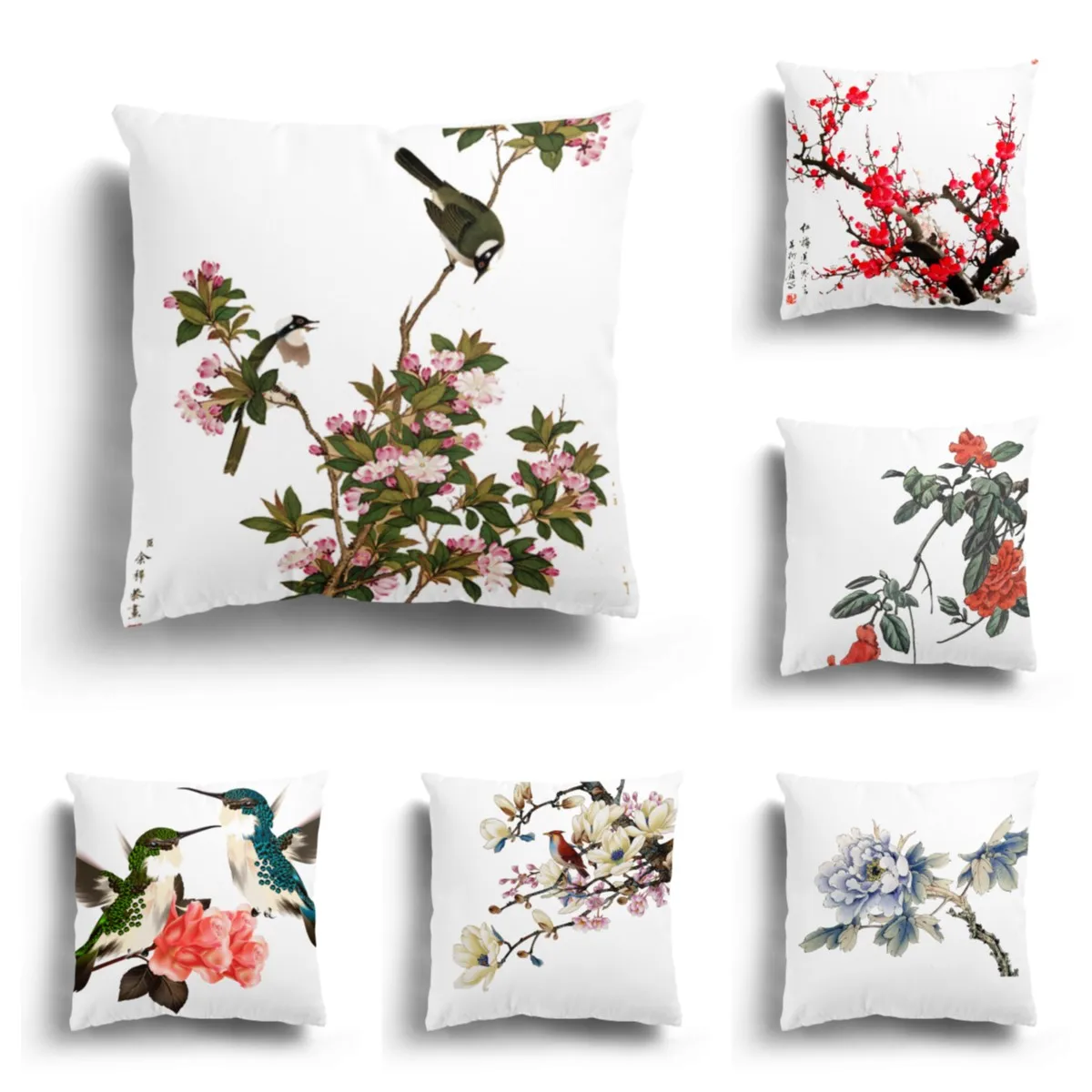 

Чехол для диванной подушки с цветочным и птичьим принтом