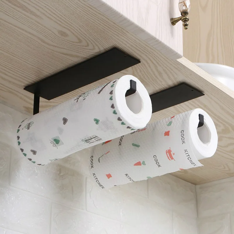 

Wall Mount Kitchen Self Adhesive Paper Roll Holder Rack For Towel Storage Tissue Hook Bathroom Accessories Stand Dropshipping