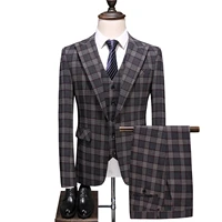 jacketsvestpants 2021 clothing men pure cotton plaid business blazersmale slim fashion male groom dress three piece suit