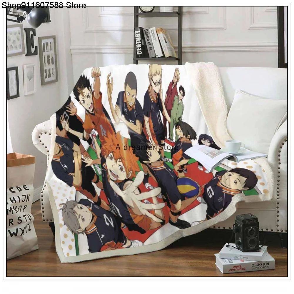 

Anime Printed Throw Sherpa Blanket Volleyball Boy Cartoon Blanket For Adult Child Fleece Blanket Bed Covers Sofa Travel Custom