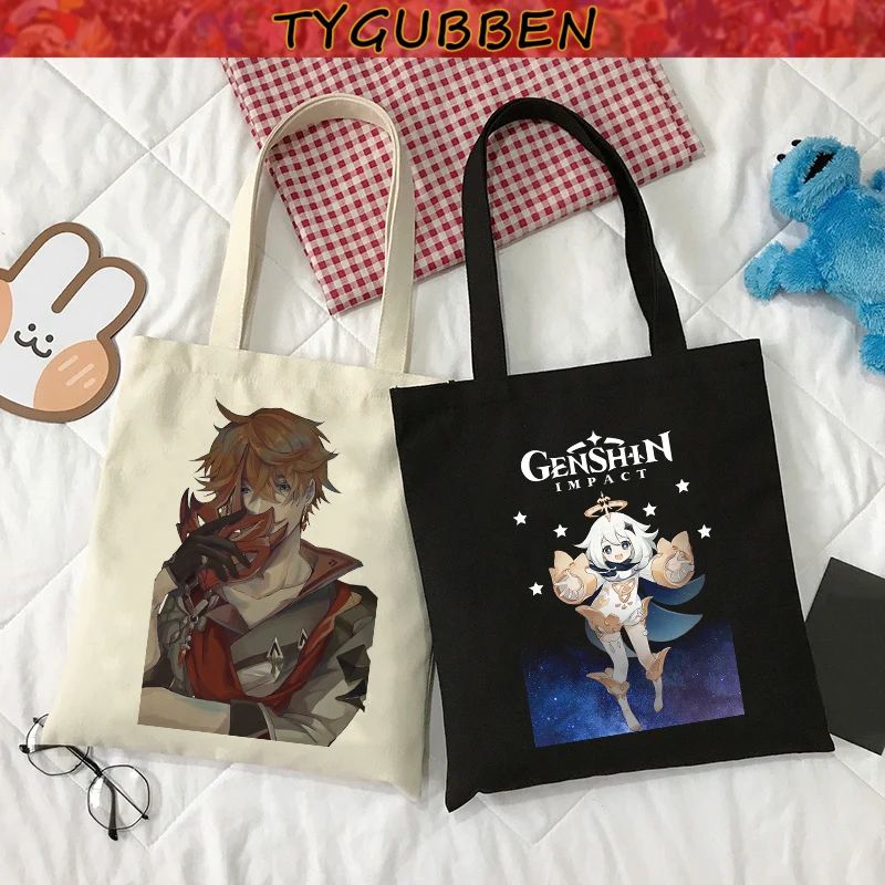 

Genshin Impact Anime Fashion Canvas Bag Harajuku Gothic Shopper Large Capacity Women's Bags Classic HandBag Vintage Shoulder Bag