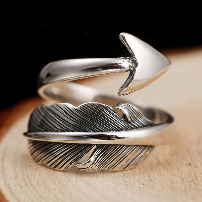 

FMILY Simple 925 Sterling Silver Retro Fashion Feather Ring Personality Temperament Hip Hop Arrow Jewelry for Girlfriend Gift