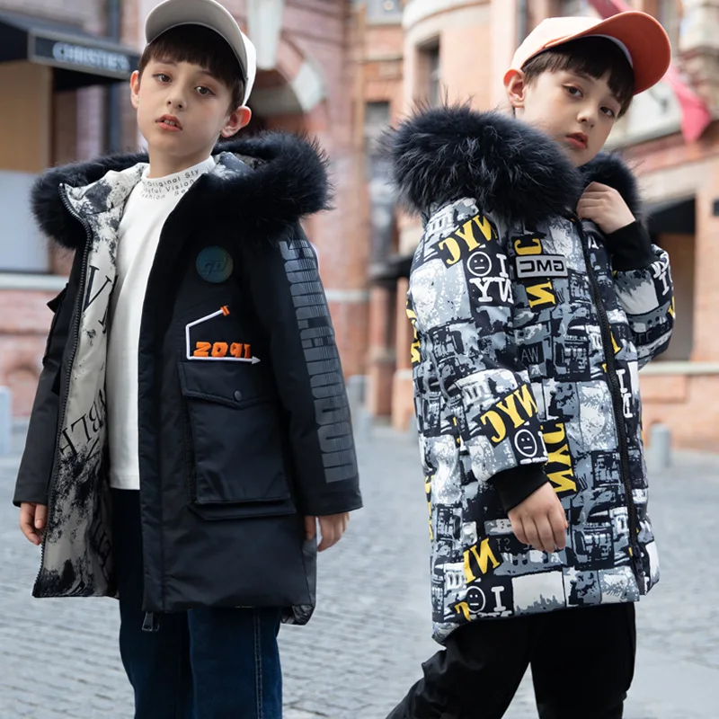 

-30 Degrees winter children' down jacket Boys fashion warm camouflage thick coat Teenagers cold-proof down jackets on both sides