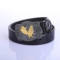 western cowboy leather belt cocky retro pattern novelty belts for men or women one button belt