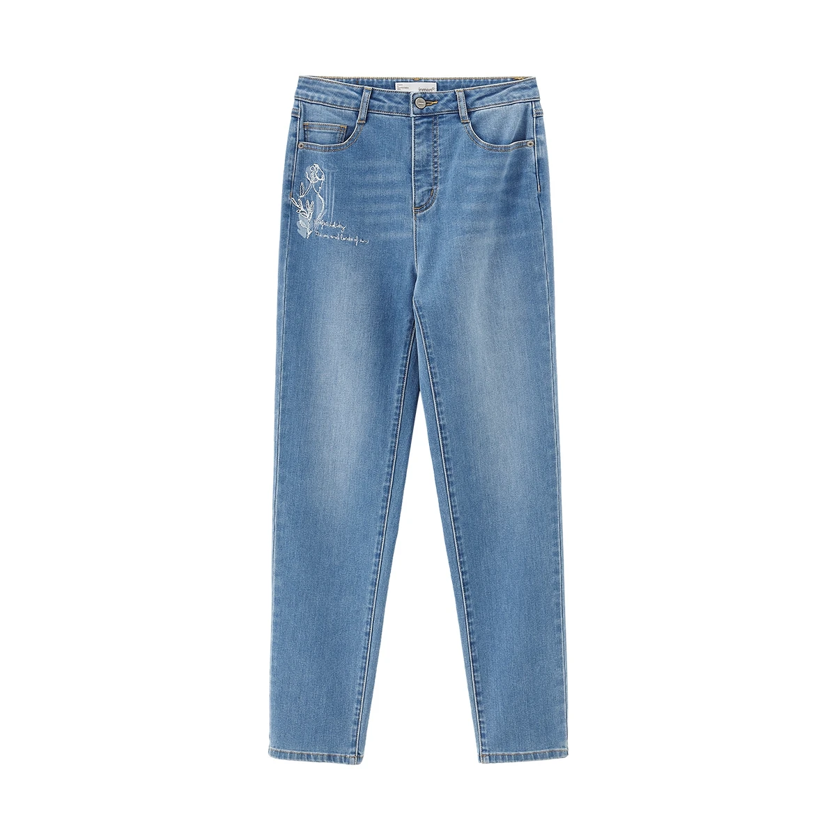 

INMAN 2021 Spring New Arrivals Women's Straight Jeans Washed Embroidered Casual Slim Long Pants