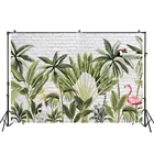 Фон с белой кирпичной стеной летние тропические растения, животное, фламинго, фон для фотосъемки с изображением фон для студийной фотосъемки реквизит W-5477