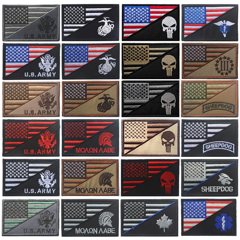 Нашивки с 3D вышивкой нашивки в стиле американской армии тактический Флаг Череп