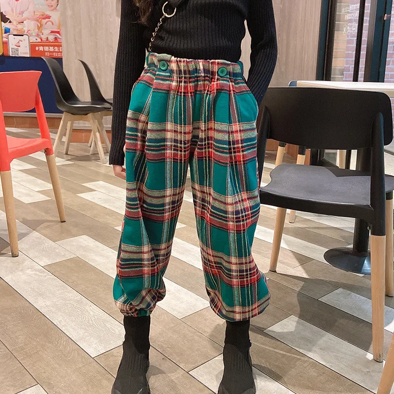 

2021 New Children's Pants Korean Version of The Air Plaid Pants Girl Autumn and Winter Thick Warm Trousers Girls Pants