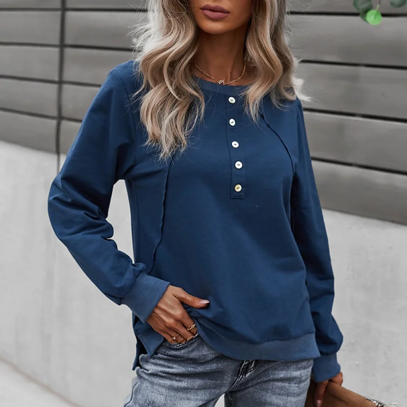 

Женский однотонный свитшот с длинным рукавом и круглым вырезом