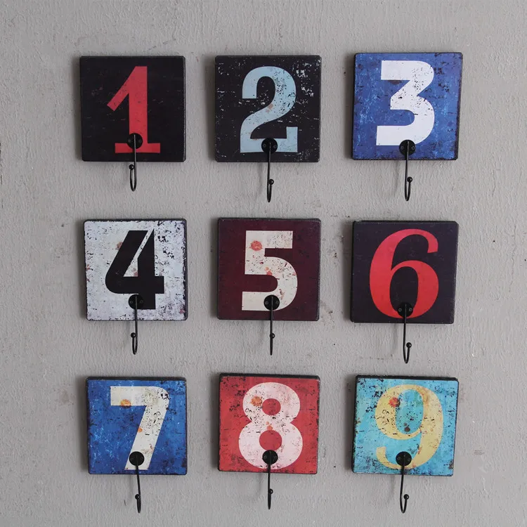 American-Style French Village Retro Creative with Numbers Hook Clothing Shop Hat-and-coat Wall Decorative Hangings | Обустройство