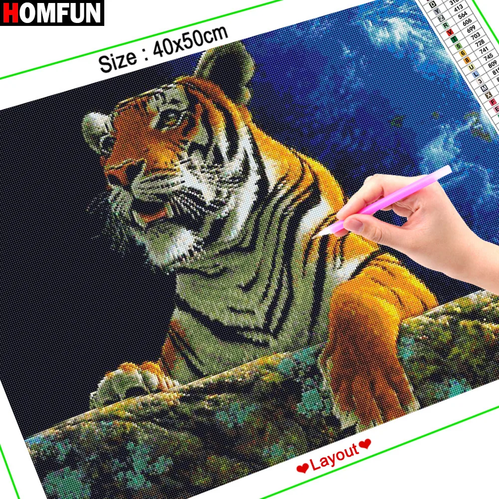 Набор для алмазной вышивки Тигр HOMFUN картина из квадратных и круглых страз 5D