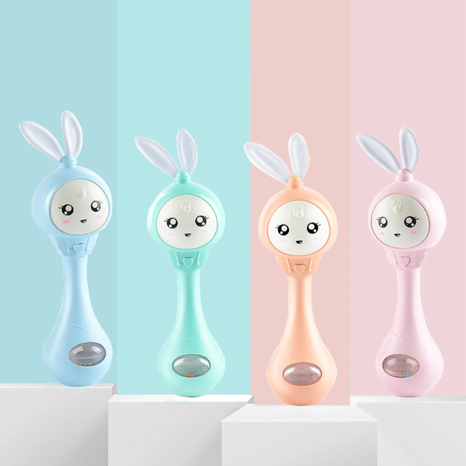 4Colors Baby Music Light Children Cute Cartoon Bunny Shaking Teether Rattler Infant Hand Bells Newborn Early Educational Toy